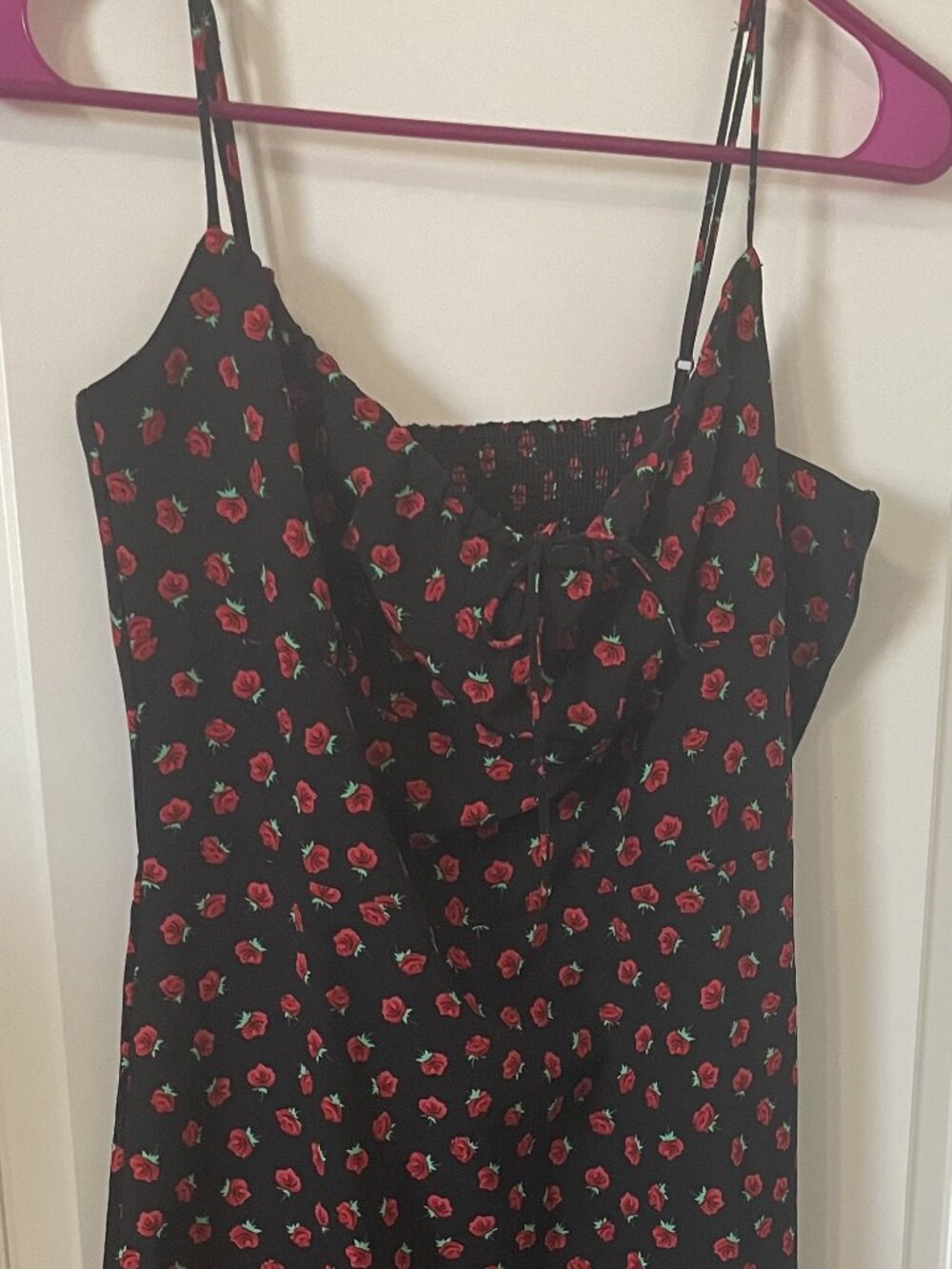 Cider Floral Black Red Spaghetti Strap Midi Dress